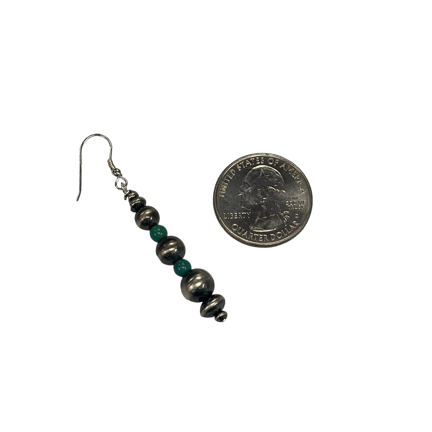 Green Turquoise Desert Pearl Bead Dangle Earrings Sterling Silver