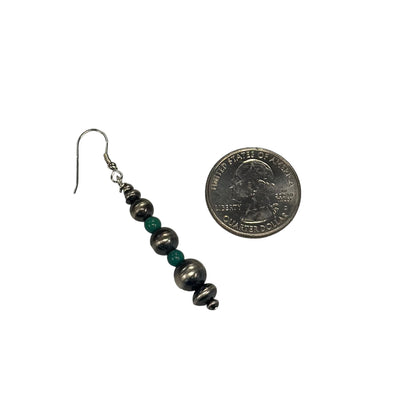 Green Turquoise Desert Pearl Bead Dangle Earrings Sterling Silver