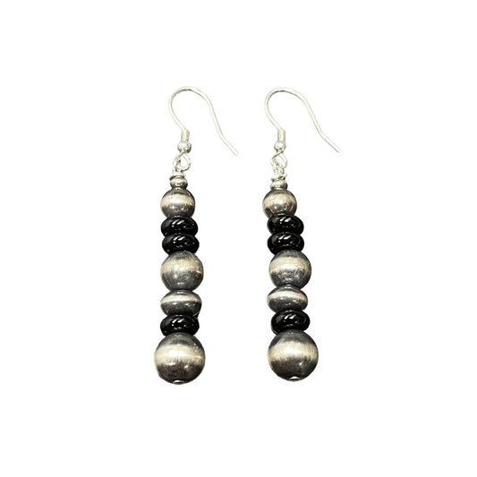 Onyx Desert Pearl Bead Dangle Earrings Sterling Silver