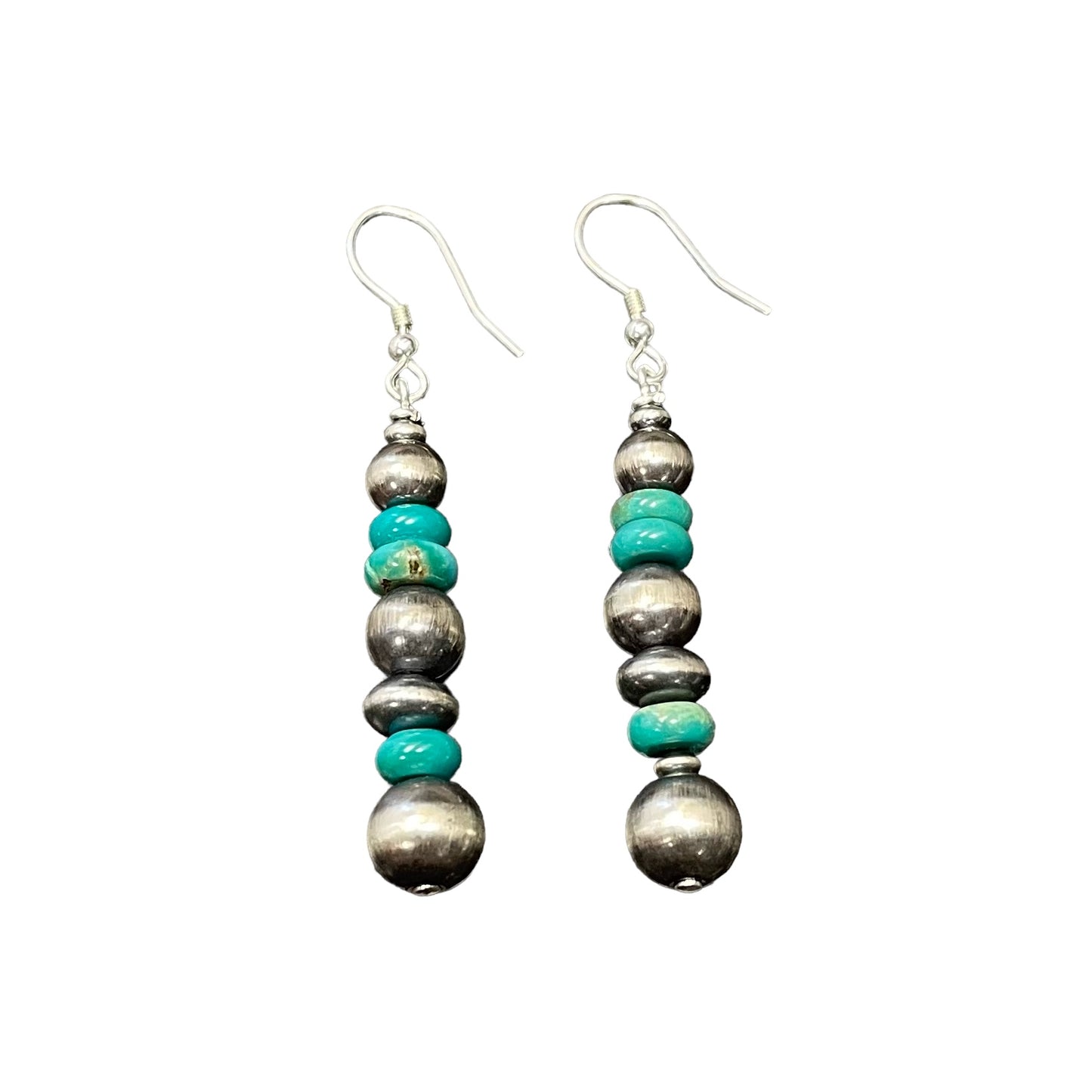 Green Turquoise Desert Pearl Bead Dangle Earrings Sterling Silver