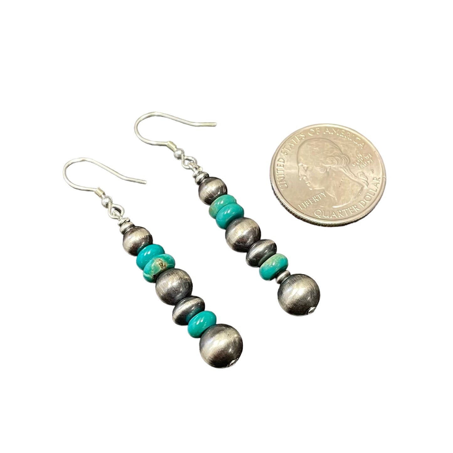 Green Turquoise Desert Pearl Bead Dangle Earrings Sterling Silver