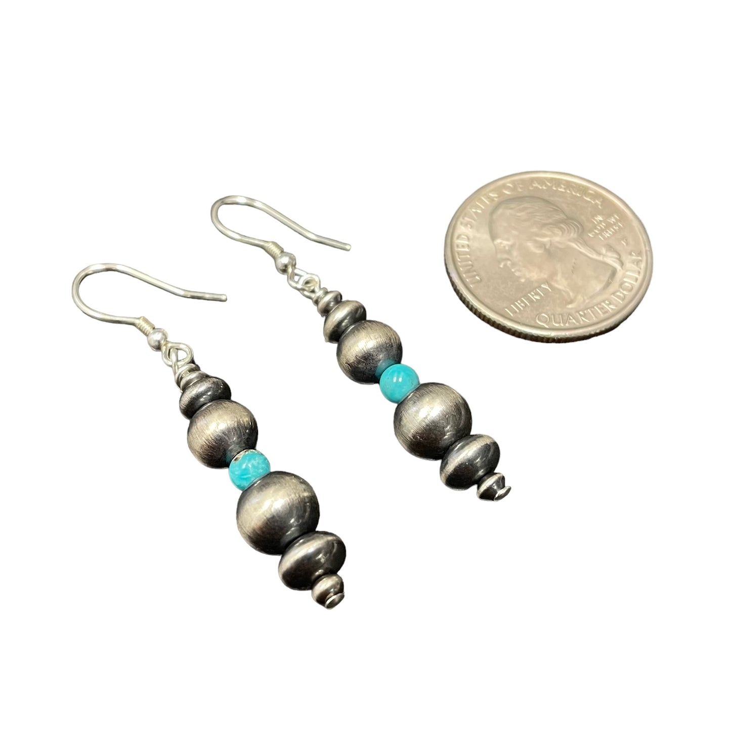 Blue Turquoise Desert Pearl Bead Dangle Earrings Sterling Silver