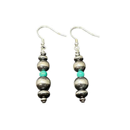 Green Turquoise Desert Pearl Bead Dangle Earrings Sterling Silver