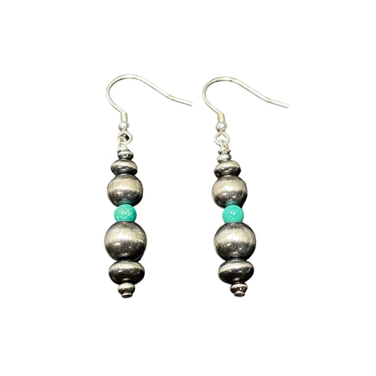 Green Turquoise Desert Pearl Bead Dangle Earrings Sterling Silver