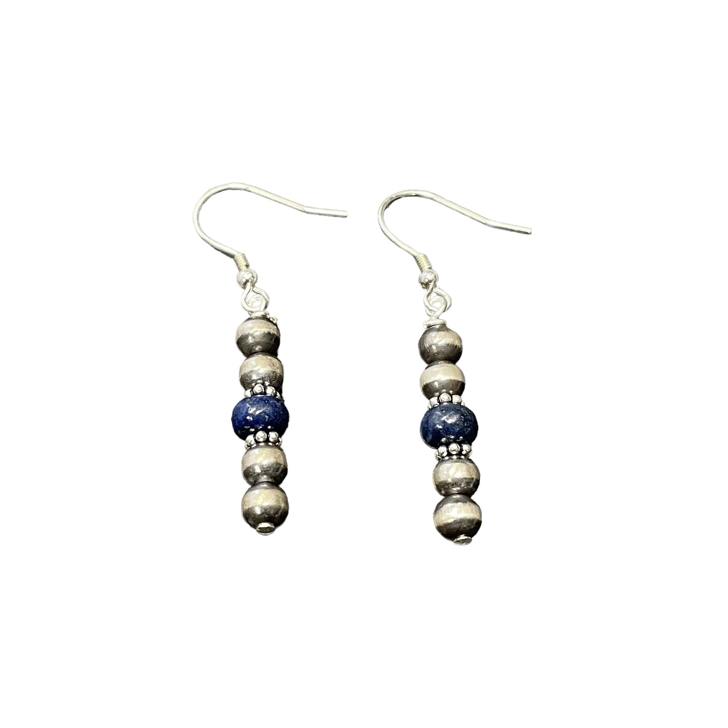 Lapis Desert Pearl Bead Dangle Earrings Sterling Silver