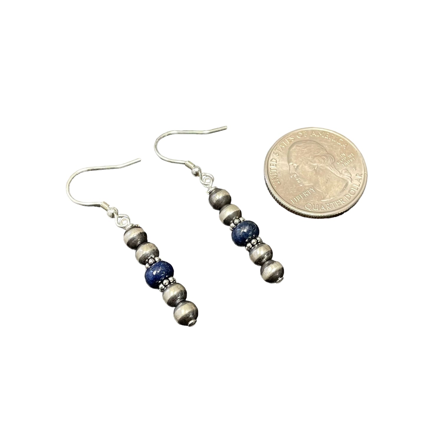 Lapis Desert Pearl Bead Dangle Earrings Sterling Silver