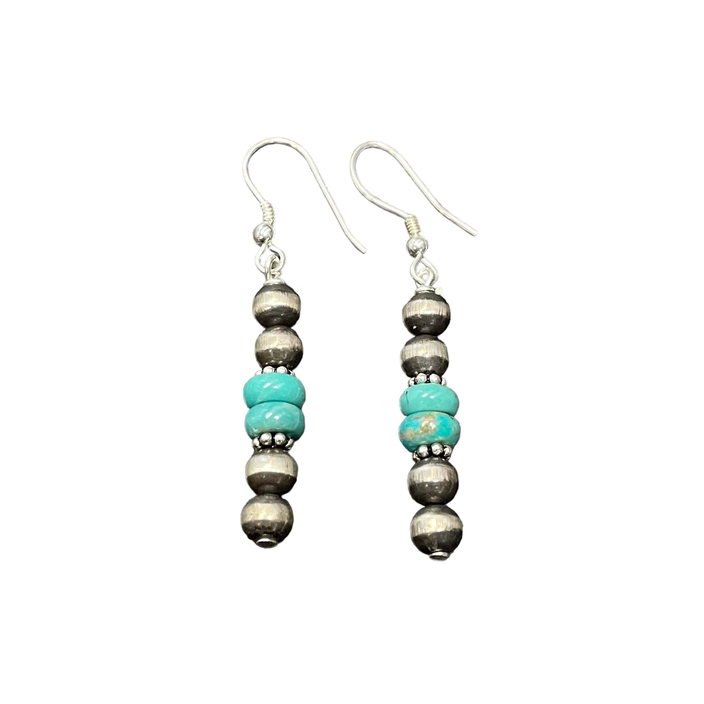 Blue Turquoise Desert Pearl Bead Dangle Earrings Sterling Silver