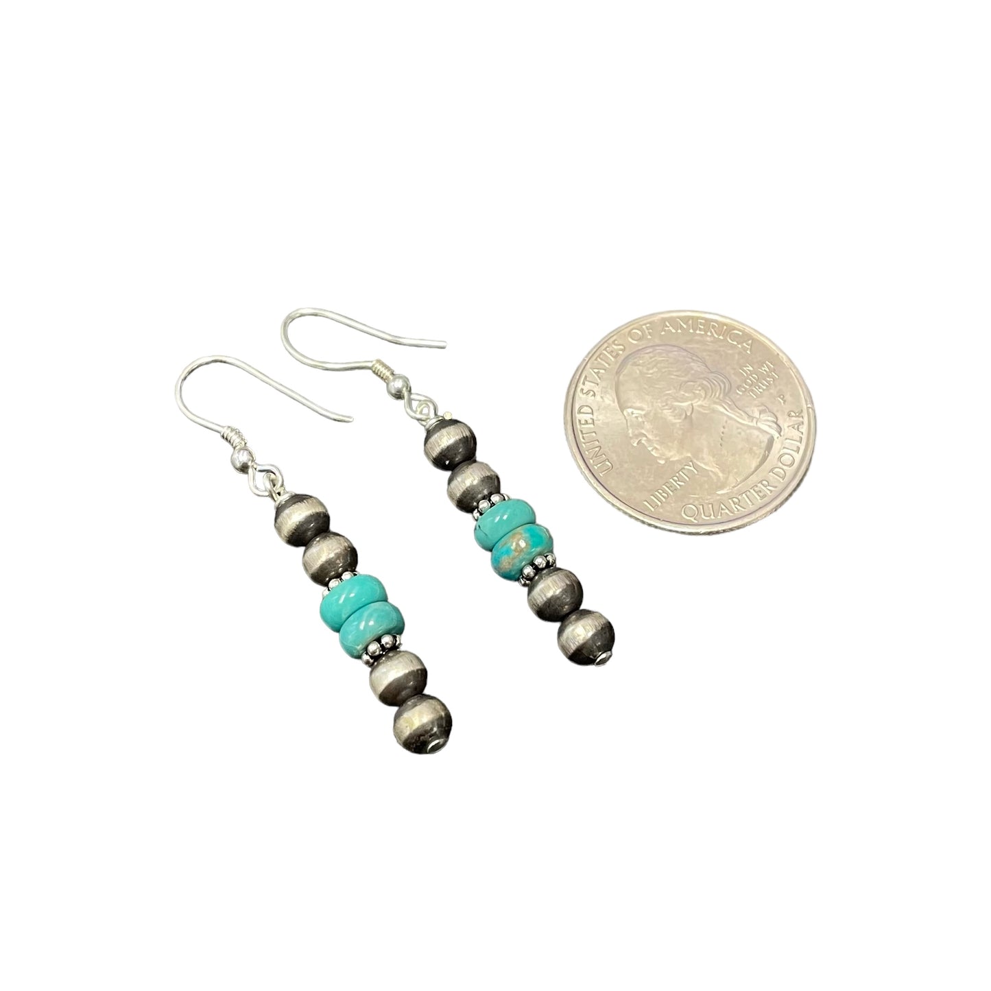 Blue Turquoise Desert Pearl Bead Dangle Earrings Sterling Silver