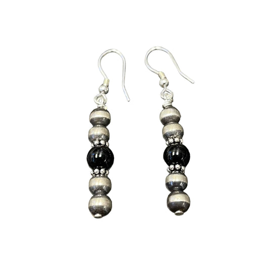 Onyx Desert Pearl Bead Dangle Earrings Sterling Silver