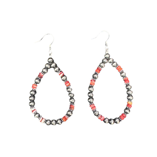 Red Spiny Oyster Desert Pearl Bead Dangle Earrings Sterling Silver