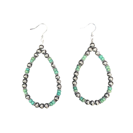 Green Turquoise Desert Pearl Bead Dangle Loop Earrings Sterling Silver