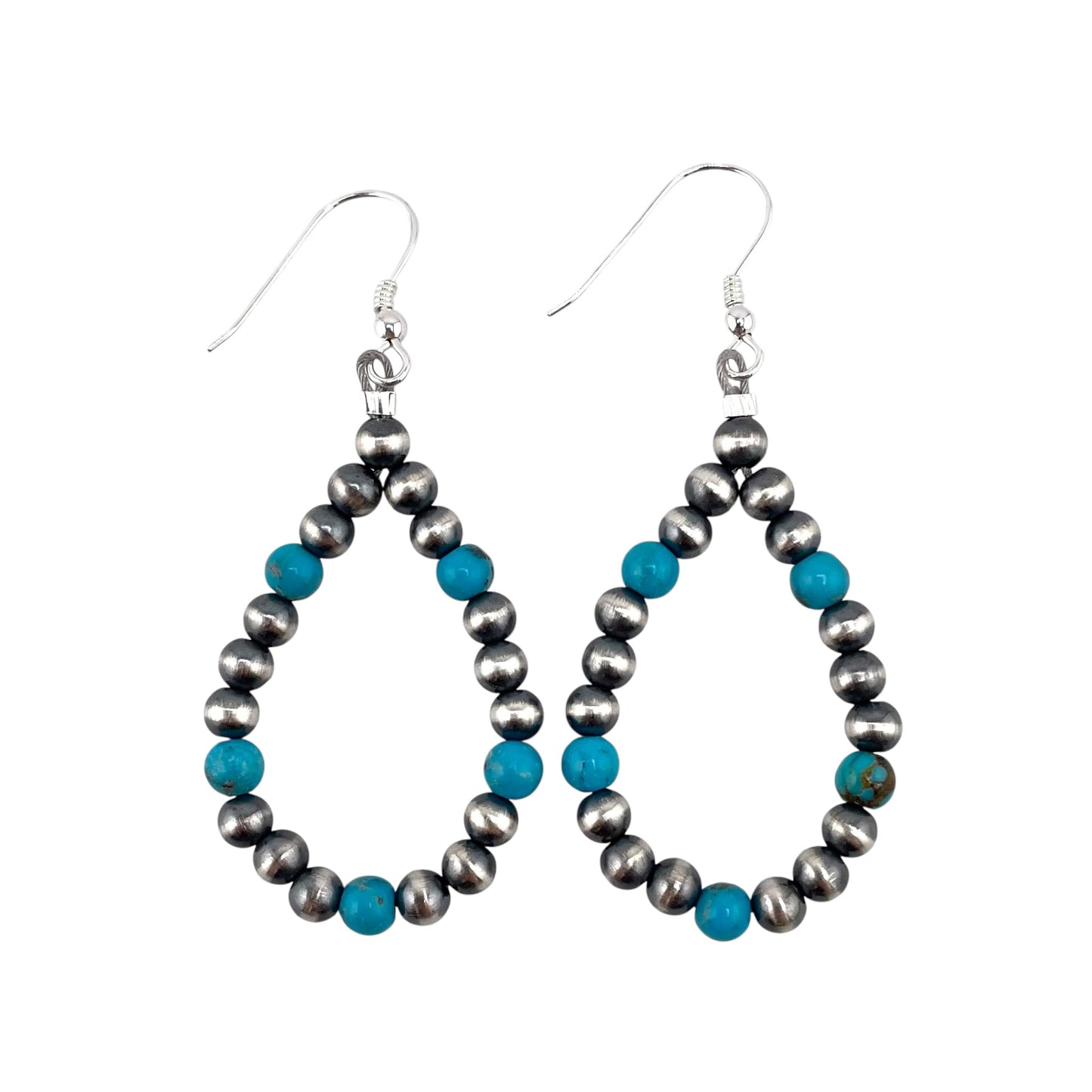 Blue Turquoise Desert Pearl Bead Dangle Loop Earrings Sterling Silver