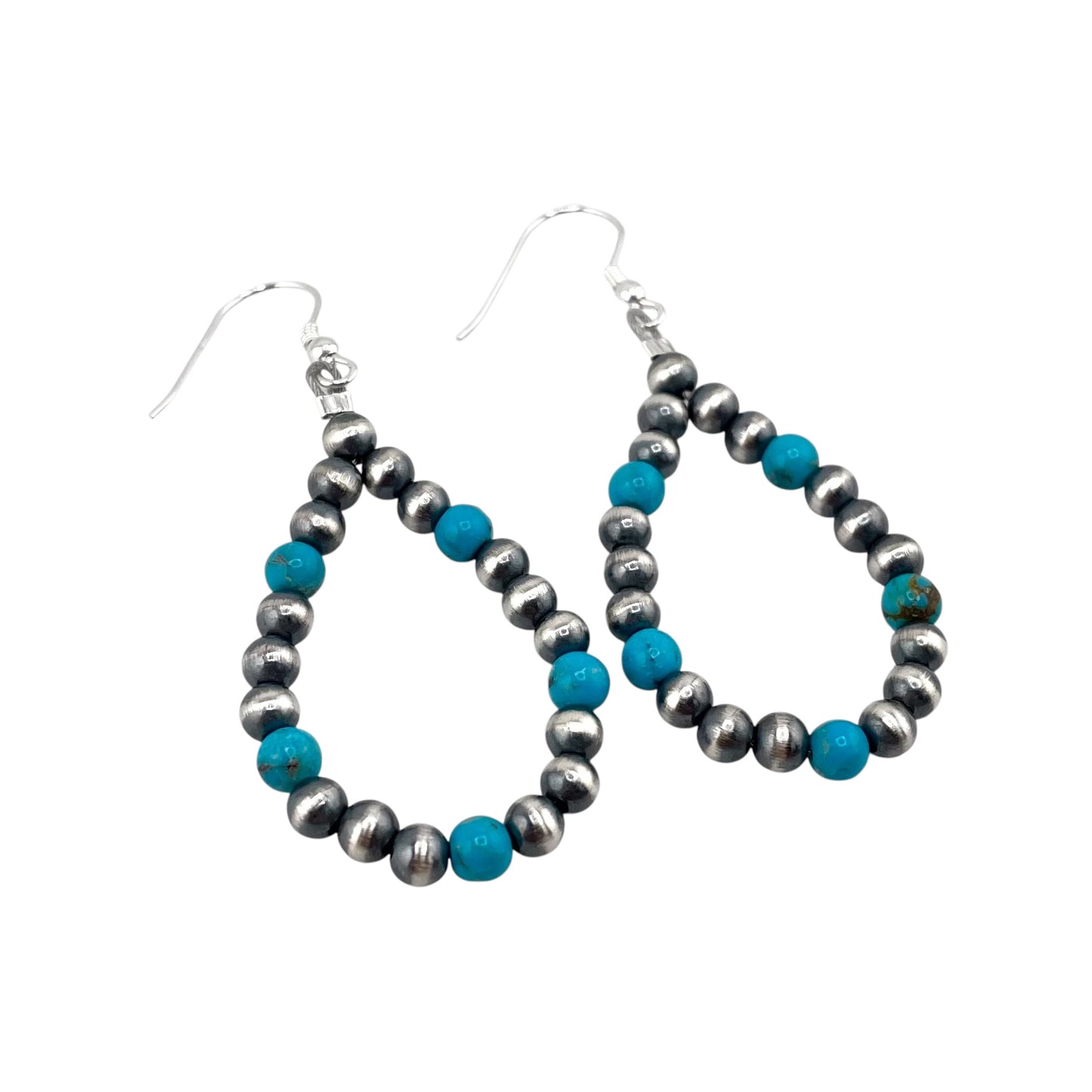 Blue Turquoise Desert Pearl Bead Dangle Loop Earrings Sterling Silver