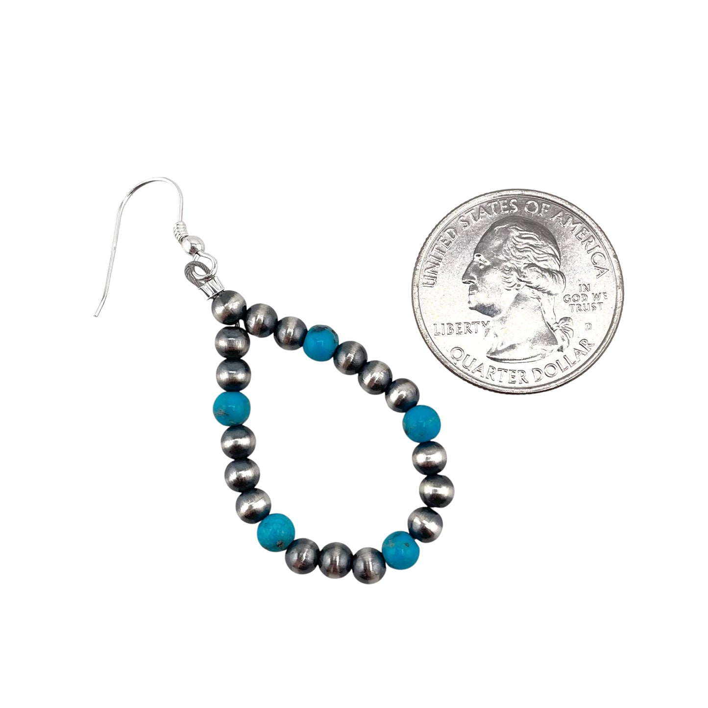 Blue Turquoise Desert Pearl Bead Dangle Loop Earrings Sterling Silver