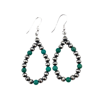 Green Turquoise Desert Pearl Bead Dangle Loop Earrings Sterling Silver