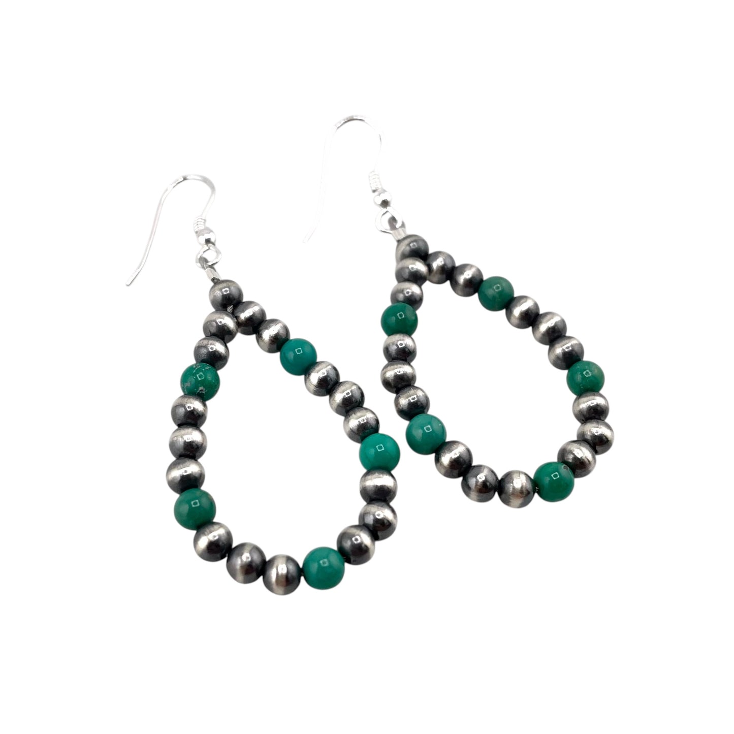 Green Turquoise Desert Pearl Bead Dangle Loop Earrings Sterling Silver