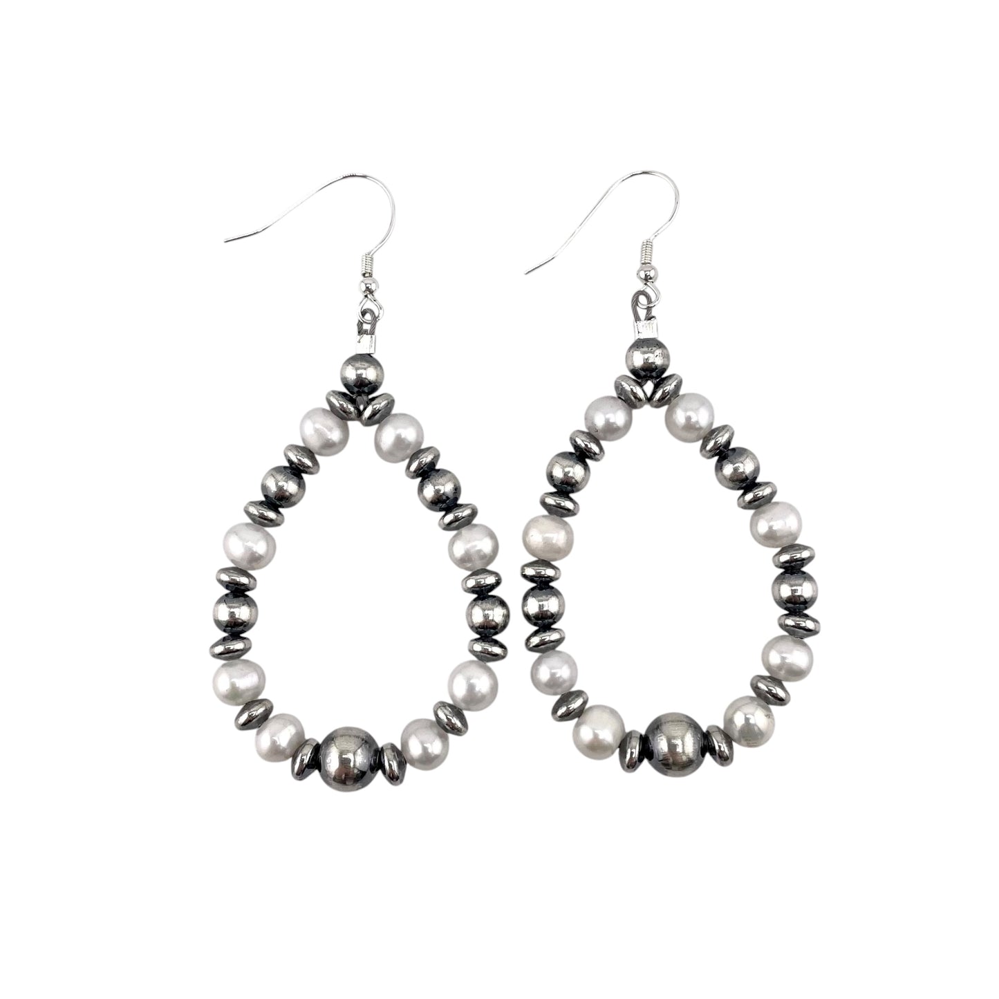 Desert Pearls & White Pearl Bead Tear Drop Dangle Earrings Sterling Silver