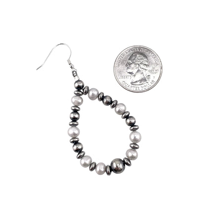 Desert Pearls & White Pearl Bead Tear Drop Dangle Earrings Sterling Silver