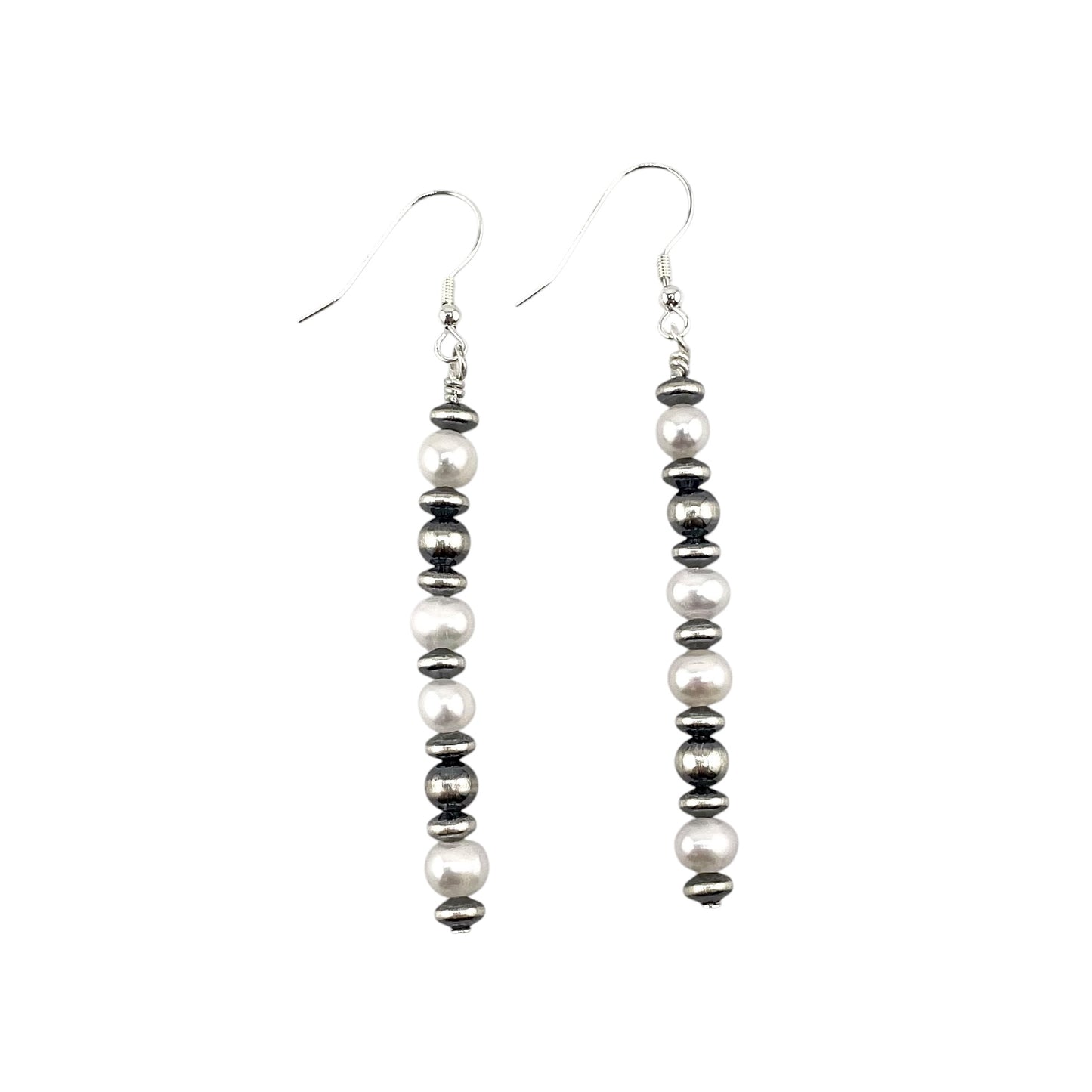 Desert Pearls & White Pearl Bead Drop Dangle Earrings Sterling Silver