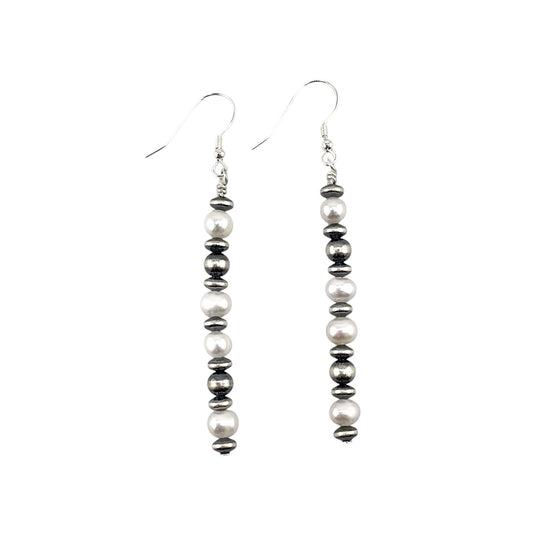 Desert Pearls & White Pearl Bead Drop Dangle Earrings Sterling Silver