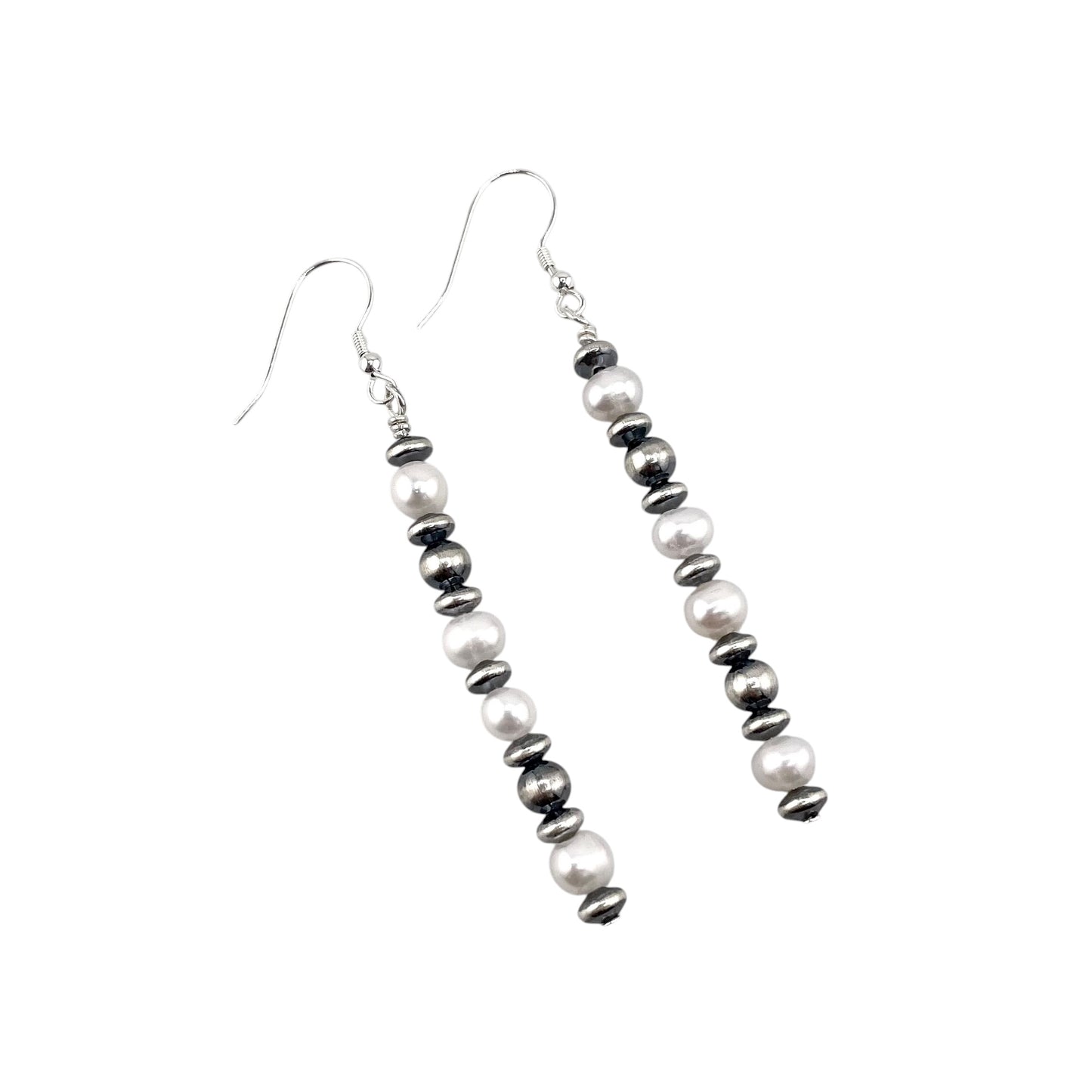 Desert Pearls & White Pearl Bead Drop Dangle Earrings Sterling Silver