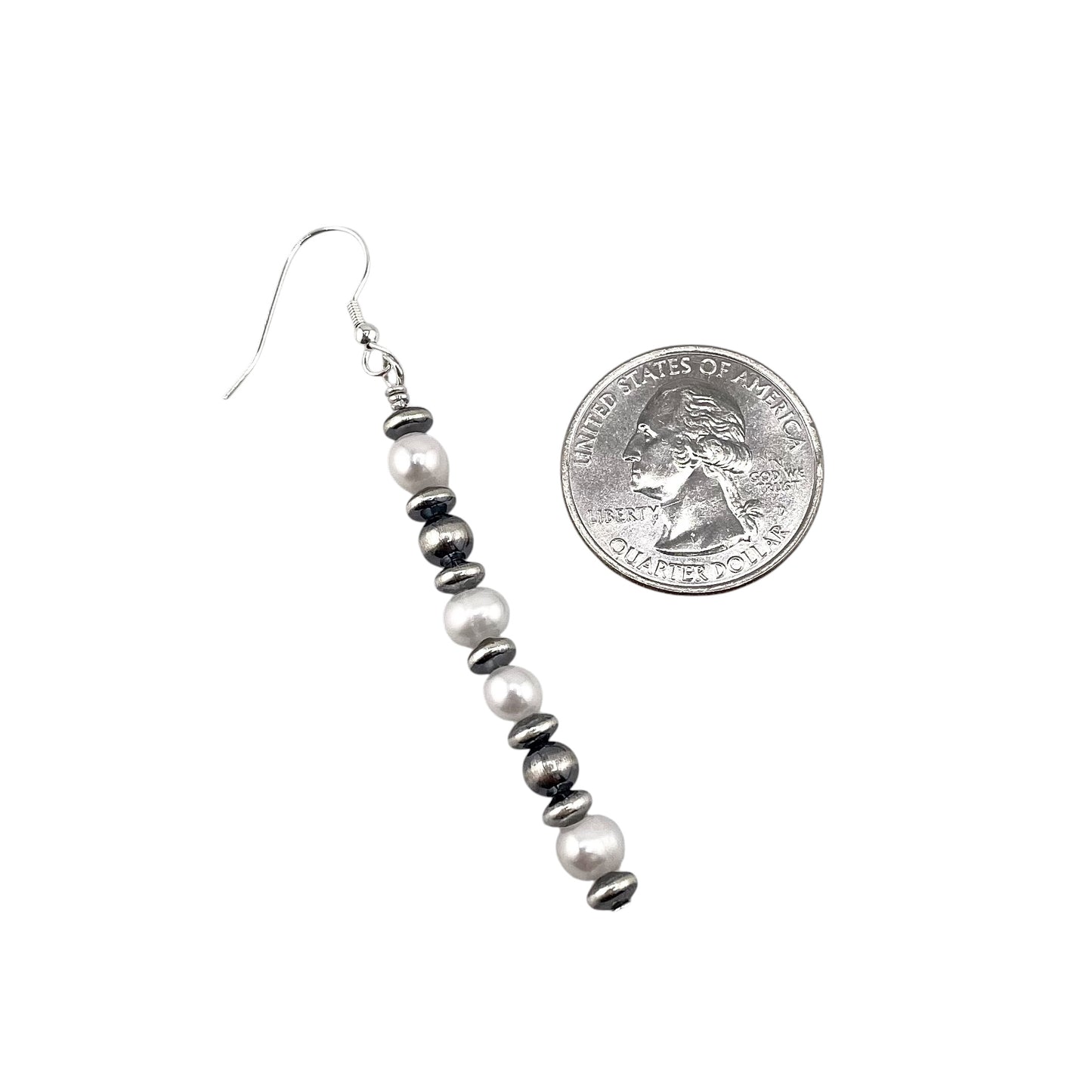 Desert Pearls & White Pearl Bead Drop Dangle Earrings Sterling Silver