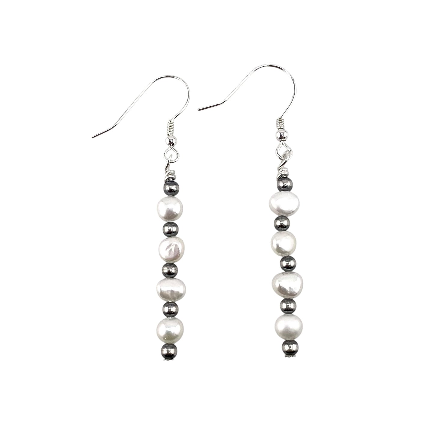 Desert Pearls & White Pearl Bead Stick Dangle Earrings Sterling Silver