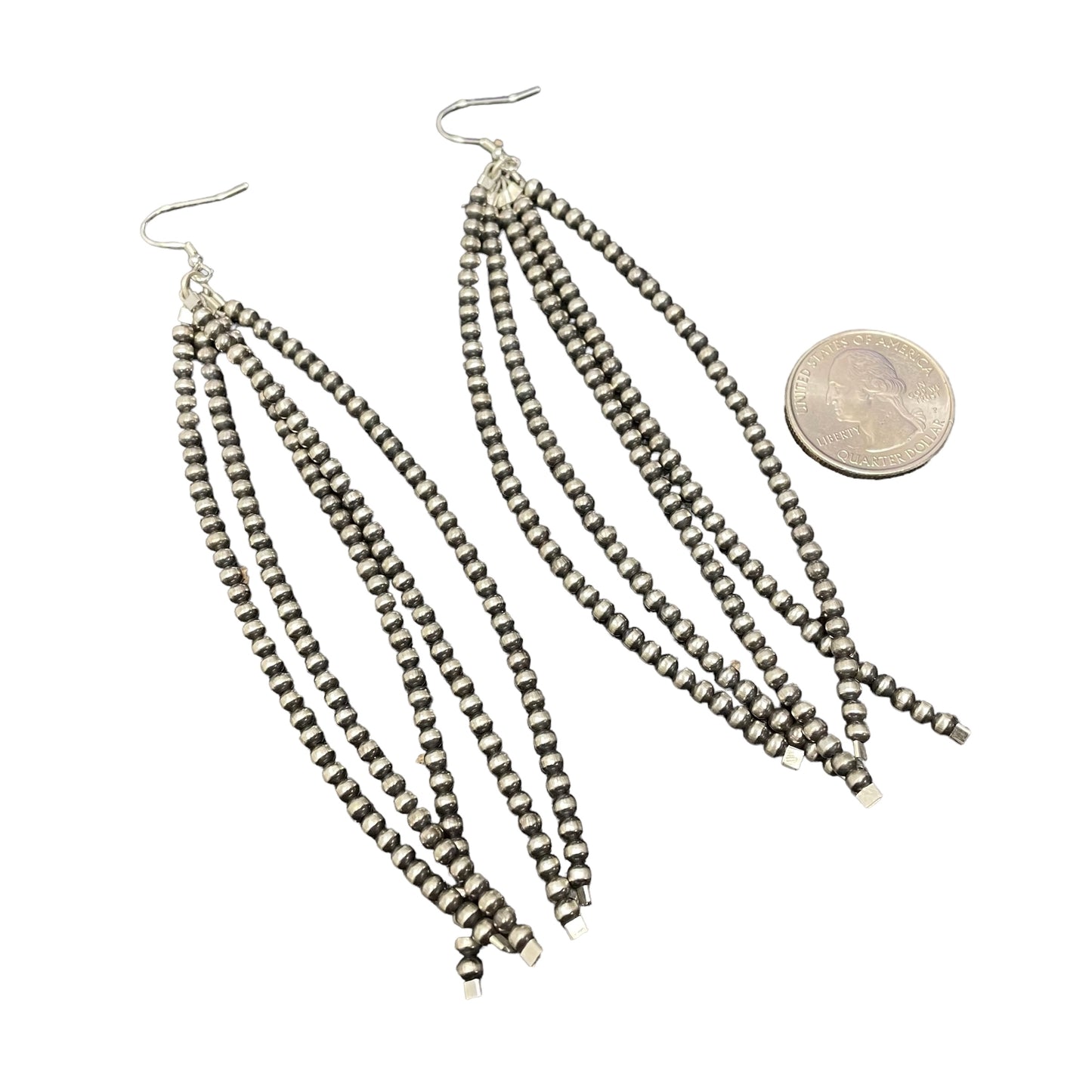 5-Strand Desert Pearl Bead Dangle Earrings Sterling Silver
