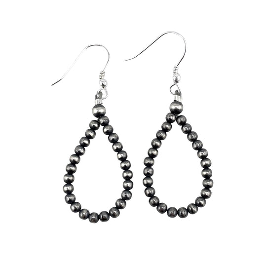 Desert Pearl 3mm Bead Dangle Loop Earrings Sterling Silver