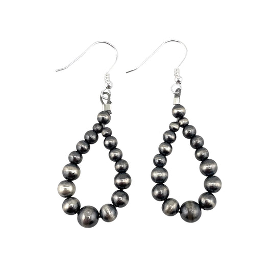 Desert Pearl Bead Dangle Loop Earrings Sterling Silver