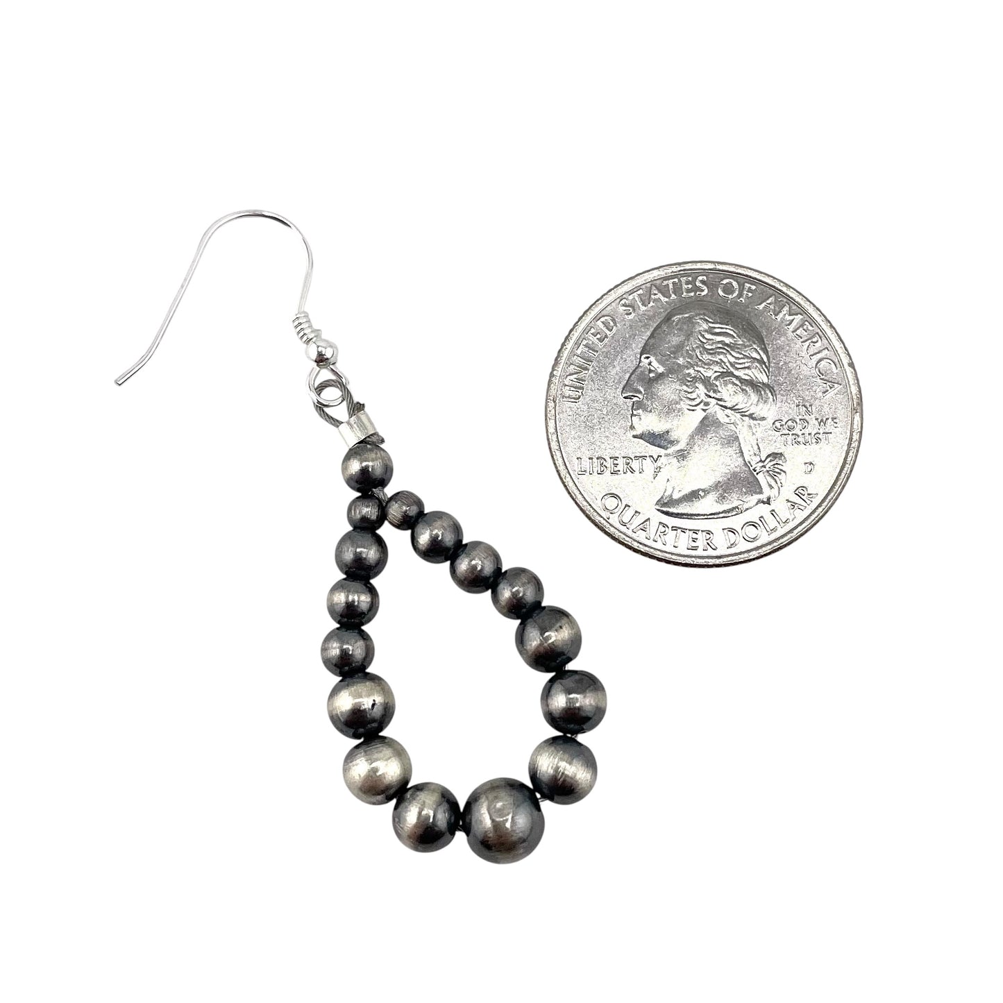 Desert Pearl Bead Dangle Loop Earrings Sterling Silver