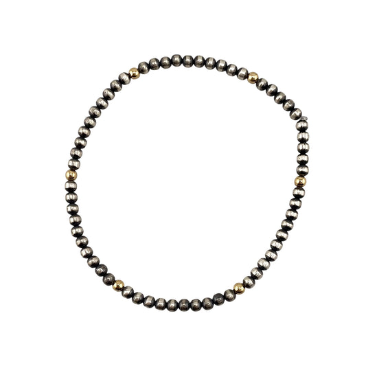 Desert Pearl Bead Stretch Bracelet Sterling Silver & 12K Gold Filled