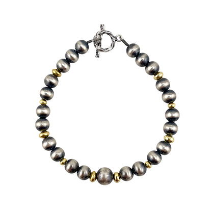 Desert Pearl Mixed Bead Toggle Bracelet Sterling Silver & 12K Gold Filled