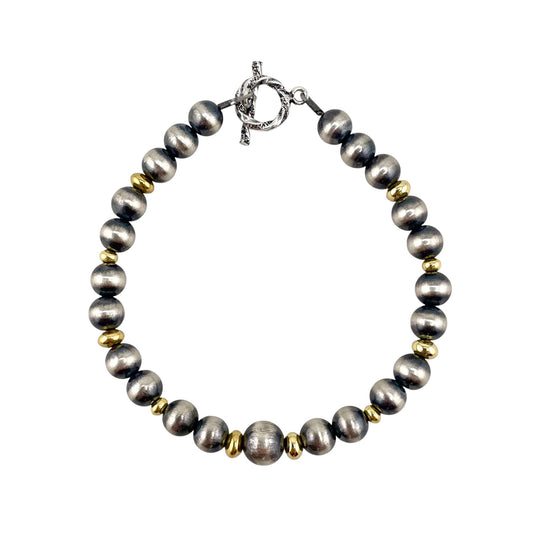 Desert Pearl Mixed Bead Toggle Bracelet Sterling Silver & 12K Gold Filled