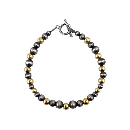 Mixed Beads Desert Pearl Toggle Bracelet Sterling Silver & 12K Gold Filled