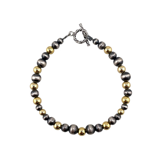 Mixed Beads Desert Pearl Toggle Bracelet Sterling Silver & 12K Gold Filled