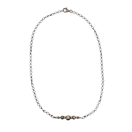 Desert Pearl Graduated Bead Bar Necklace Sterling Silver & 12K Gold Filled