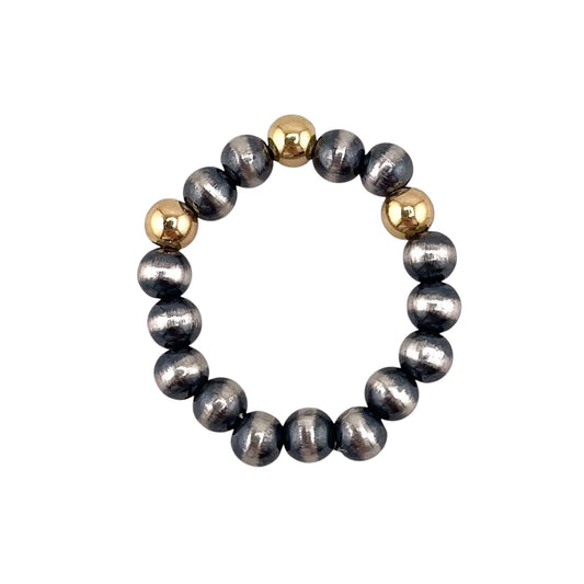 Desert Pearl Bead Stretch Ring Sterling Silver & 12K Gold Filled