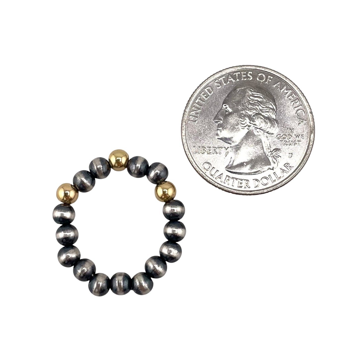 Desert Pearl Bead Stretch Ring Sterling Silver & 12K Gold Filled