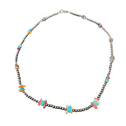 Turquoise & Spiny Oyster Desert Pearl Bead Necklace Sterling Silver
