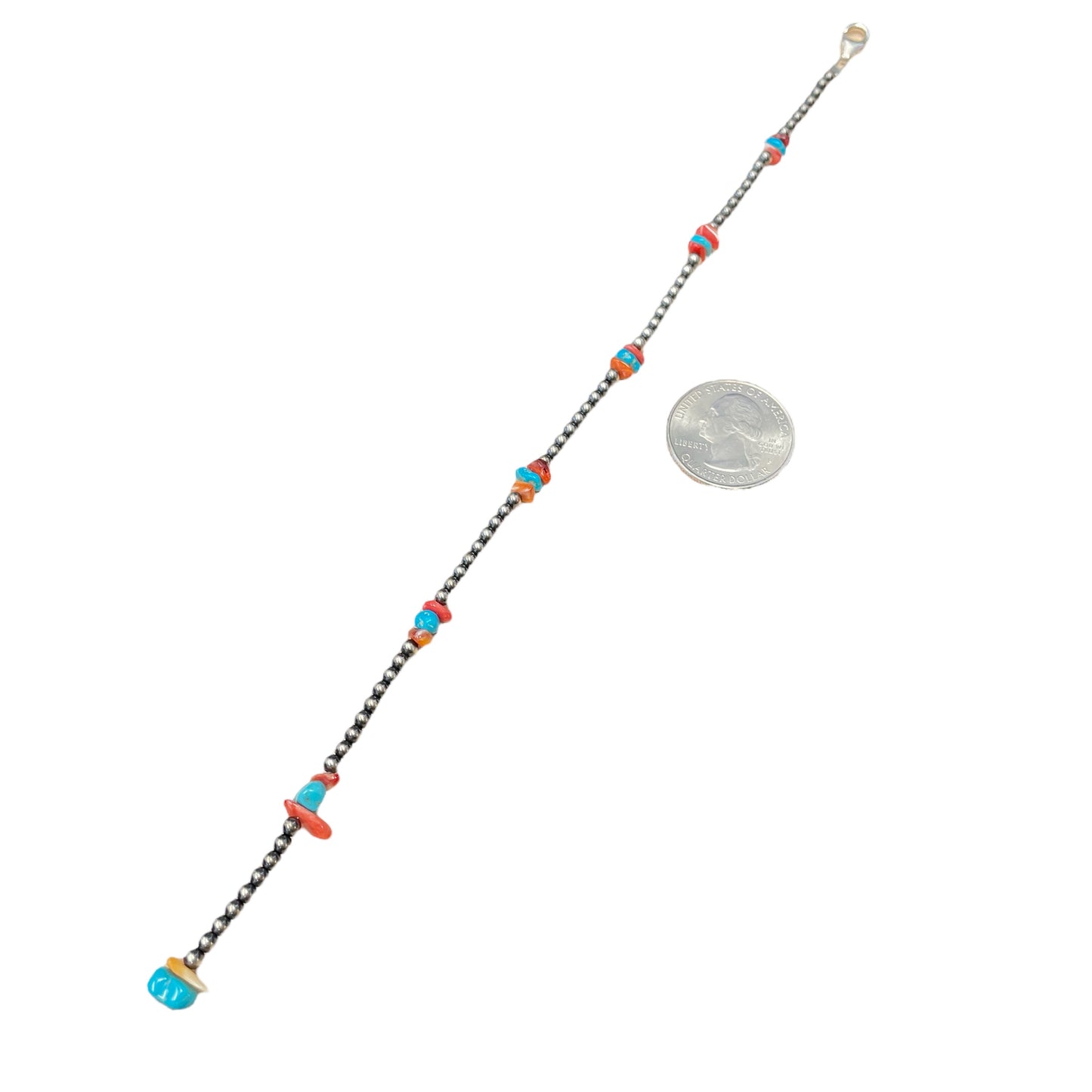 Turquoise & Spiny Oyster Desert Pearl Bead Necklace Sterling Silver