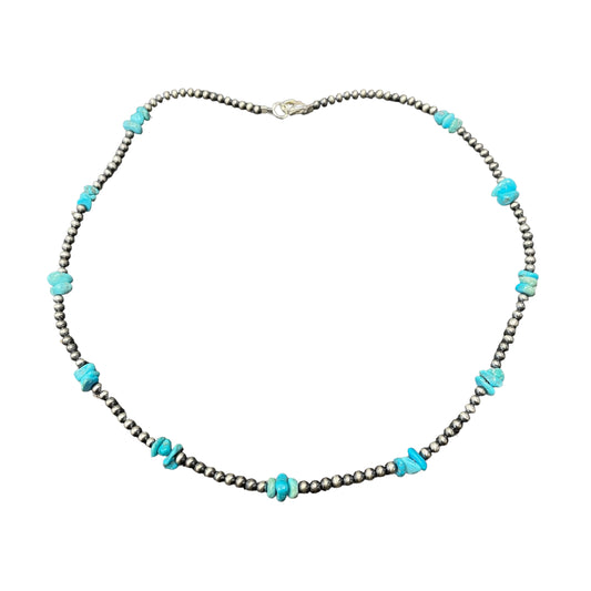 Blue Turquoise Desert Pearl Bead Necklace Sterling Silver