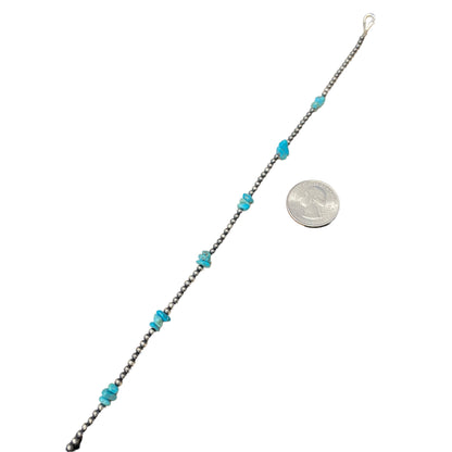 Blue Turquoise Desert Pearl Bead Necklace Sterling Silver