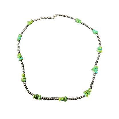 Green Sonoran Gold Turquoise Desert Pearl Bead Necklace Sterling Silver