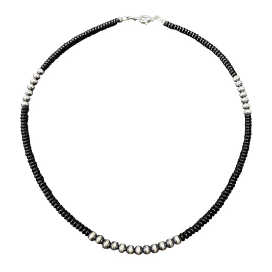 Onyx Desert Pearl Bead Necklace Sterling Silver