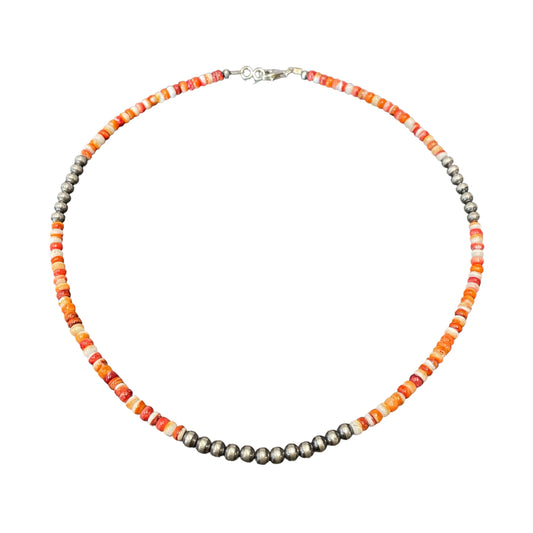 Orange Spiny Oyster Desert Pearl Bead Necklace Sterling Silver