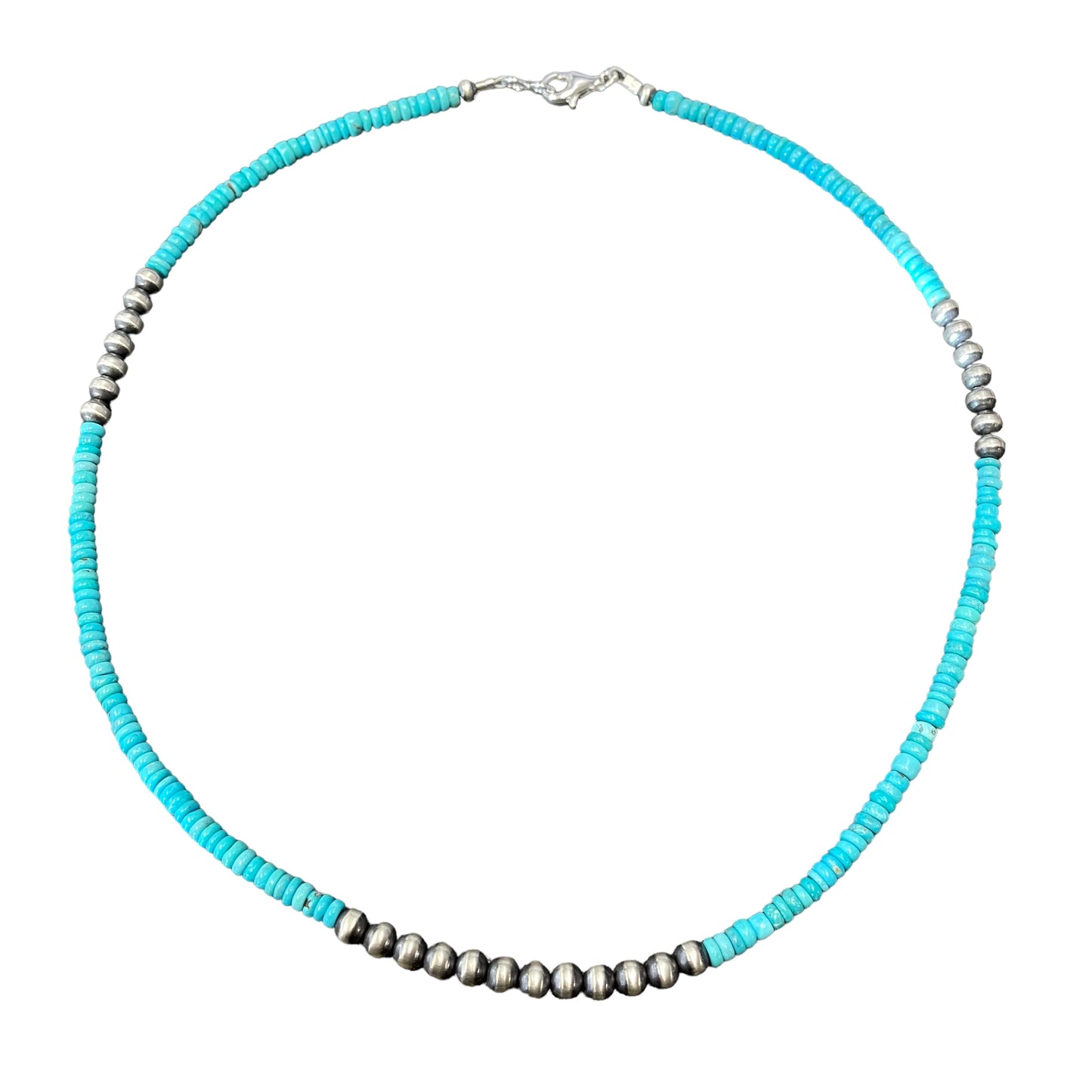 Blue Turquoise Desert Pearl Bead Necklace Sterling Silver
