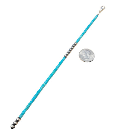 Blue Turquoise Desert Pearl Bead Necklace Sterling Silver
