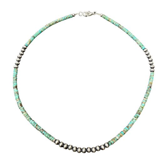 Green Turquoise Desert Pearl Bead Necklace Sterling Silver