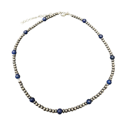 Lapis Desert Pearl Bead Necklace Sterling Silver